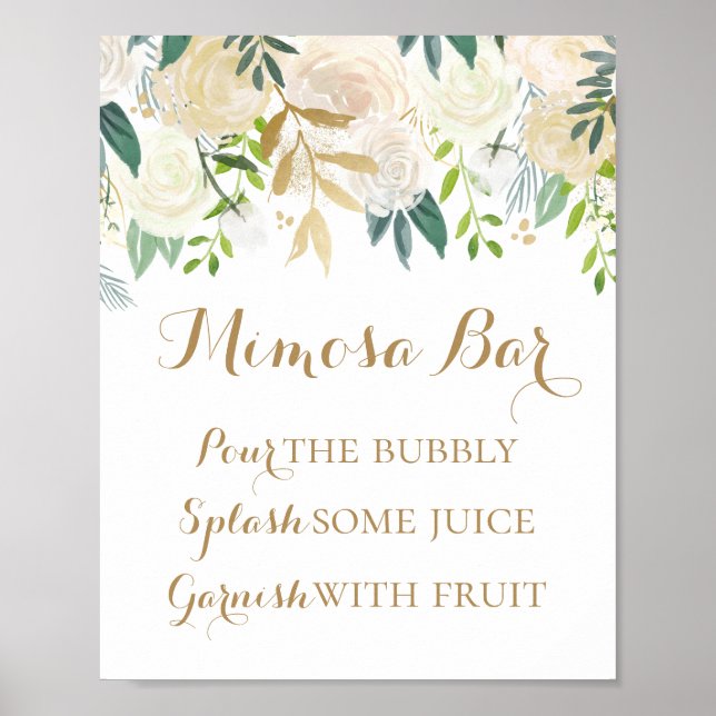 Affiche Panneau d'enseigne de bar Mimosa Fleur Or et Blanc (Devant)