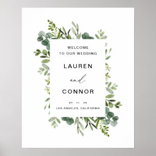 Affiche Panneau d'entrée Mariage de cadre Eucalyptus vert