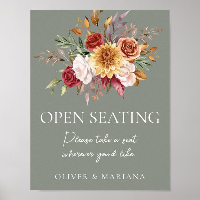 Affiche Panneau d'entrée vert Mariage floral (Devant)