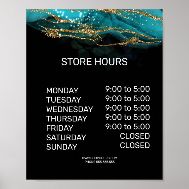 Affiche Panneau des heures d'ouverture de la boutique de d (Devant)