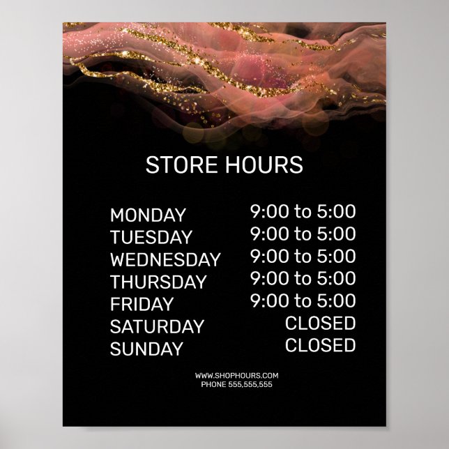 Affiche Panneau des heures d'ouverture de la boutique de d (Devant)