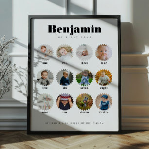 Affiche Panneau d'étape de 1er anniversaire de bébé rétro 