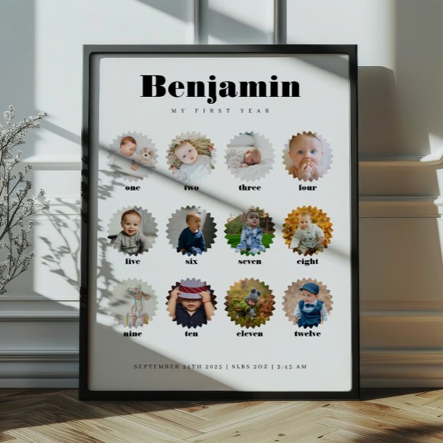 Affiche Panneau d'étape de 1er anniversaire de bébé rétro  (Créateur téléchargé)