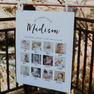 Affiche Panneau d'étape de naissance de bébé pour 1er anni