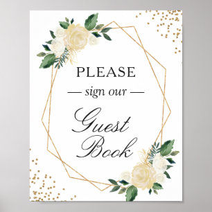 Affiche Panneau d'or vert Parties scintillant florales