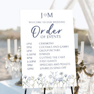 Affiche Panneau d'ordre des événements de mariage à fleurs
