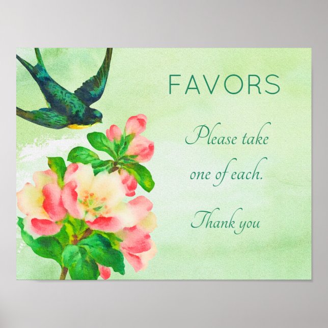 Affiche Panneau douche Oiseau et fleurs (Devant)