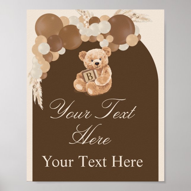 Affiche Panneau d'Ours en Peluche Marron Pampas Neutre (Devant)
