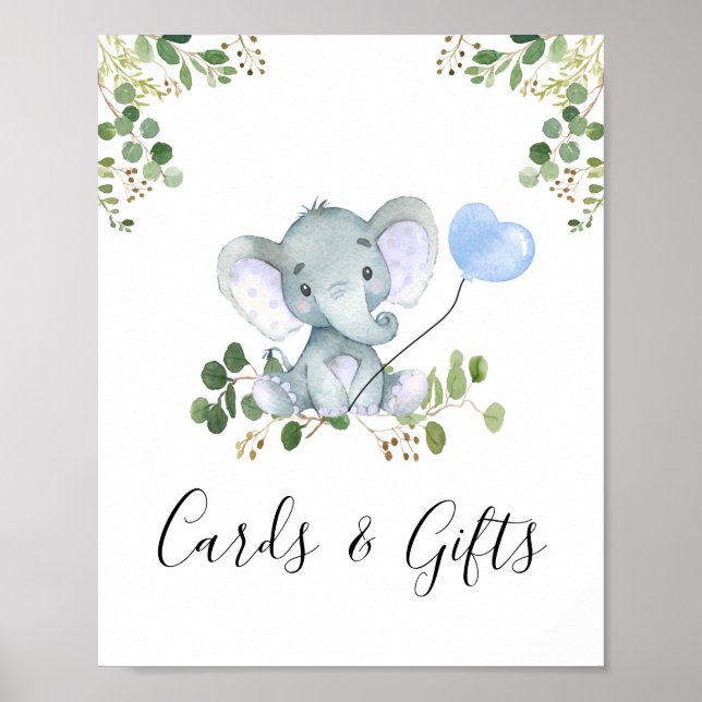 Affiche Panneau du Baby shower Blue Balloon Elephant (Devant)
