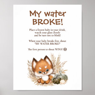 Affiche Panneau du Baby shower d'automne Fox My Water Brok