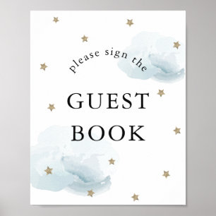 Affiche Panneau du Baby shower des nuages bleus Stars