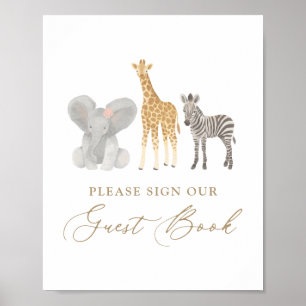 Affiche Panneau du Baby shower d'invité Girl Safari