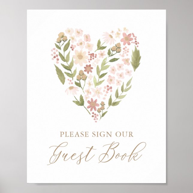Affiche Panneau du Baby shower du coeur rose fleuri (Devant)