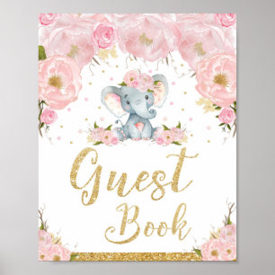 Affiche Panneau du Baby shower Eléphant Rose Floral
