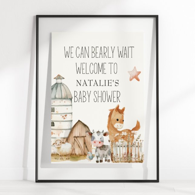 Affiche Panneau du Baby shower Petite ferme de pépinière A (Créateur téléchargé)