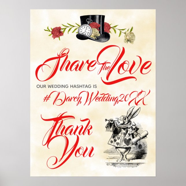 Affiche Panneau du Hashtag Mariage Alice in Wonderland (Devant)