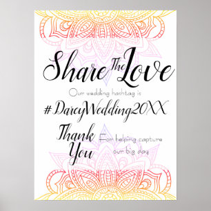 Affiche Panneau du Hashtag Mariage Sunset Mandala