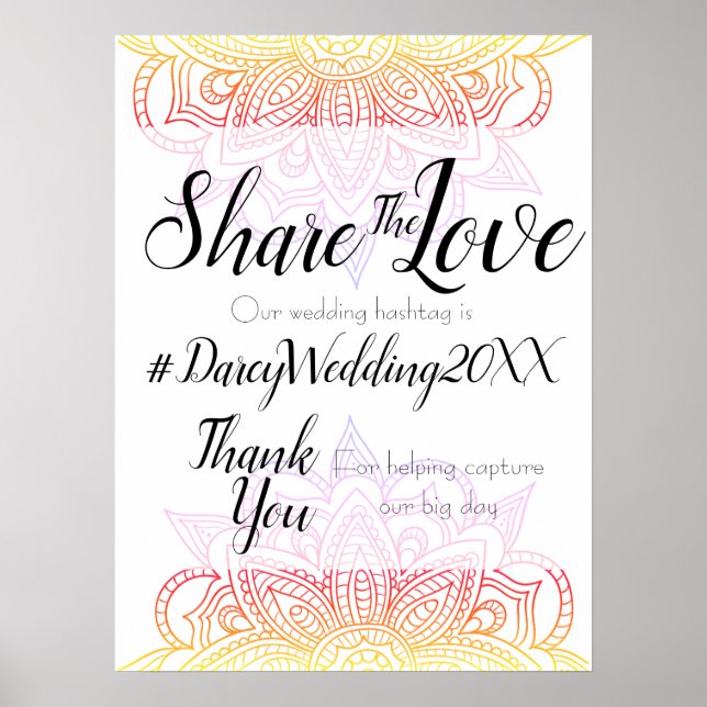 Affiche Panneau du Hashtag Mariage Sunset Mandala (Devant)