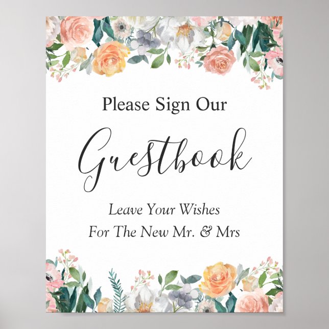 Affiche Panneau du Jardin Rose Floral Mariage Guestbook (Devant)