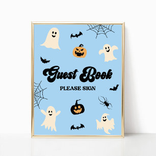 Affiche Panneau du livre d'hôtes Éffrayant Halloween bleu