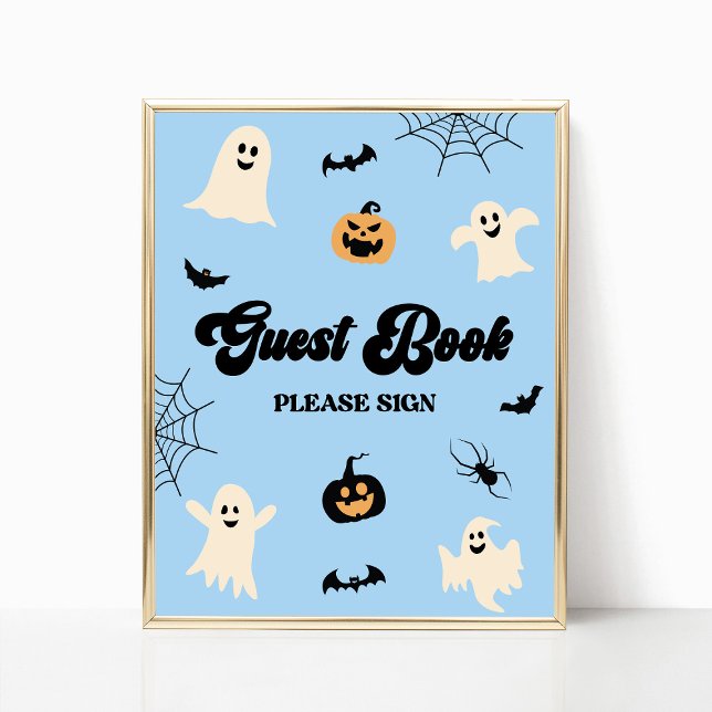 Affiche Panneau du livre d'hôtes Éffrayant Halloween bleu (Créateur téléchargé)