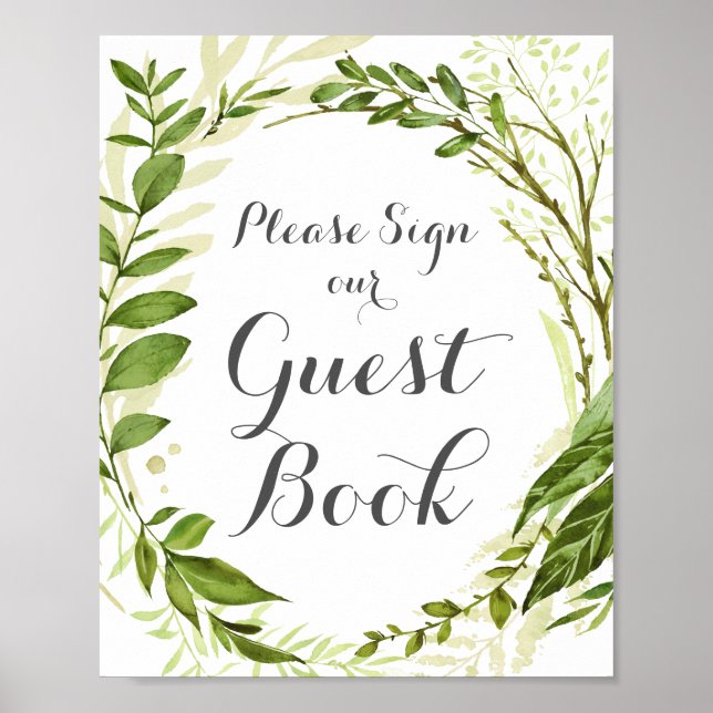 Affiche Panneau du livre d'hôtes Mariage vert, vert rustiq (Devant)