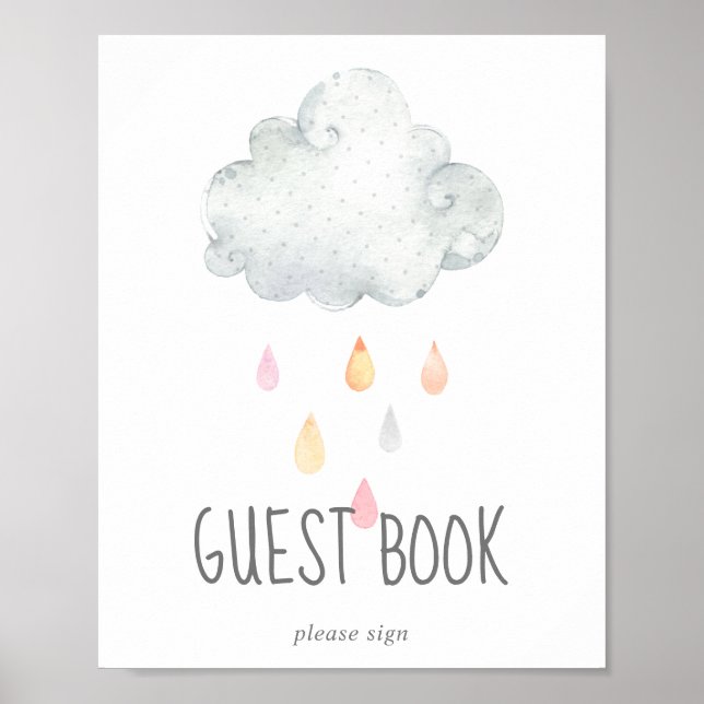 Affiche Panneau du livre d'invité Baby shower de pluie Clo (Devant)