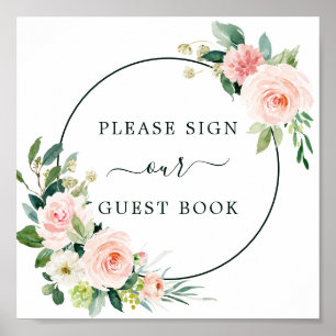 Affiche Panneau du livre d'invité Mariage en fleur rose vi