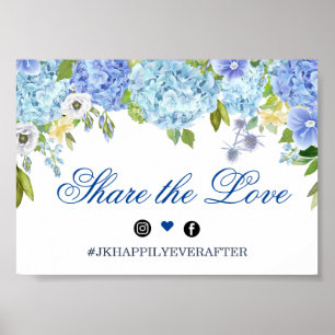 Affiche Panneau du Mariage Blue Hydrangea Greenery