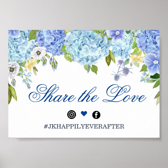 Affiche Panneau du Mariage Blue Hydrangea Greenery (Devant)