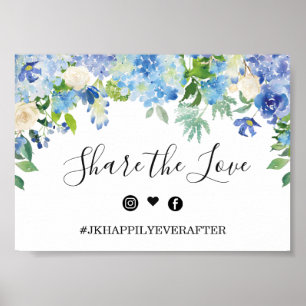 Affiche Panneau du Mariage Blue Hydrangea Greenery