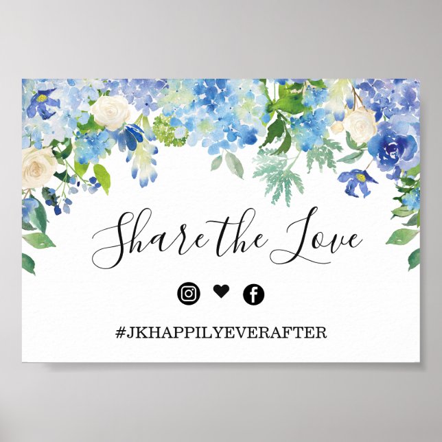 Affiche Panneau du Mariage Blue Hydrangea Greenery (Devant)