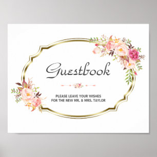 Affiche Panneau du Mariage Chic Rose Floral Or