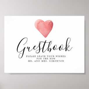 Affiche Panneau du Mariage du coeur d'aquarelle rouge