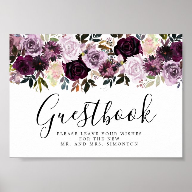 Affiche Panneau du Mariage Floral rose pourpre (Devant)