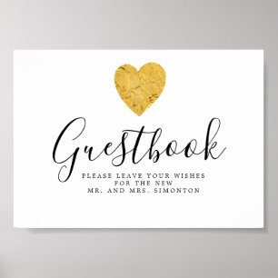 Affiche Panneau du Mariage Gold Foil Heart