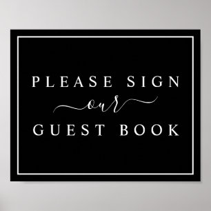 Affiche Panneau du Mariage minimaliste noir et blanc