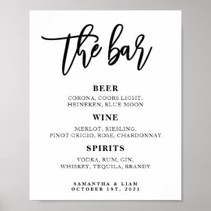 Affiche Panneau du menu du bar de mariage