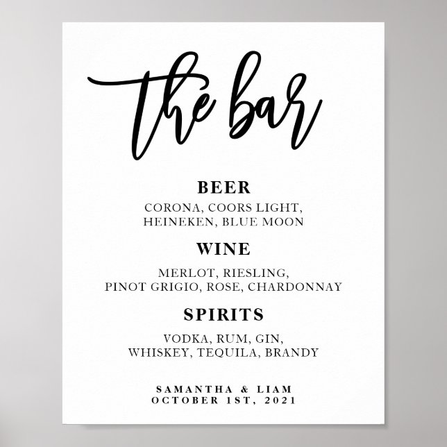 Affiche Panneau du menu du bar de mariage (Devant)