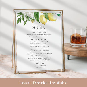 Affiche Panneau du menu floral de citron 8x10 imprimable