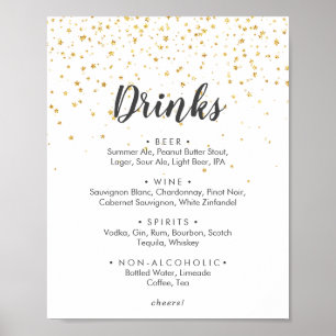 Affiche Panneau du menu Gold Confetti Mariage Boissons