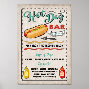 Affiche Panneau du menu Hot Dog Bar Menu Party