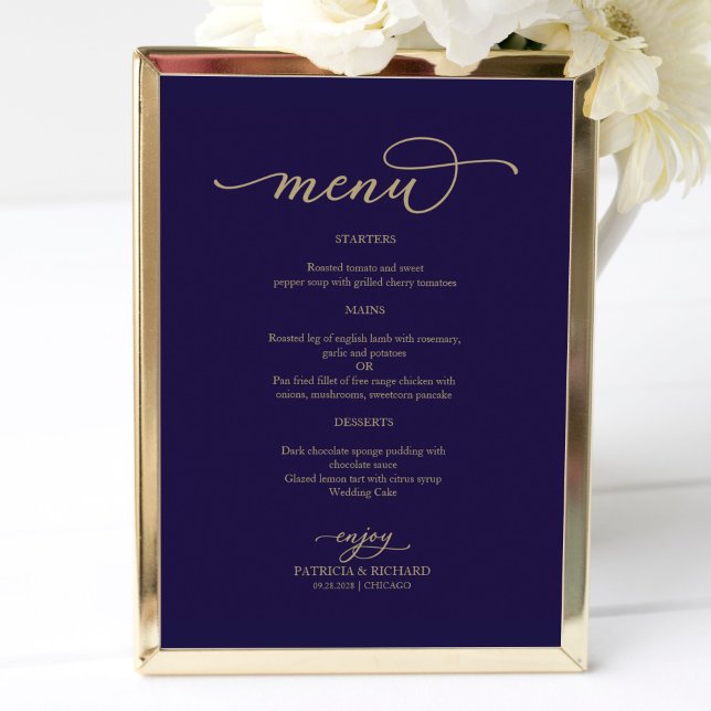 Affiche Panneau du menu Mariage bleu de la Marine Gold Scr (Créateur téléchargé)