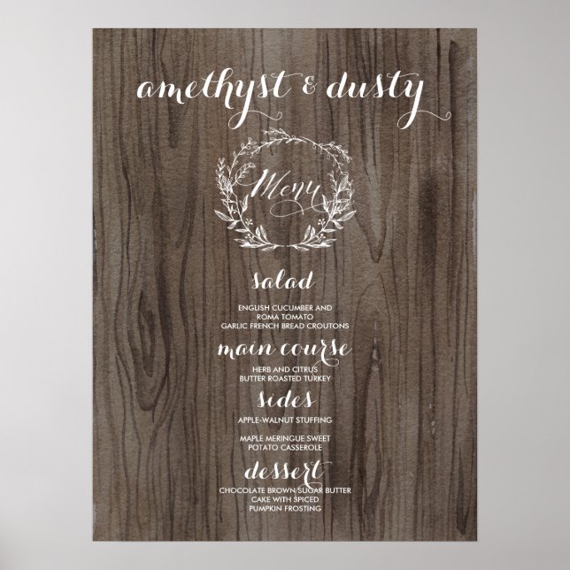 Affiche Panneau du menu Mariage rustique - Look en bois (Devant)