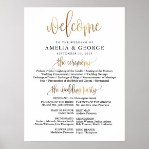 Affiche Panneau du programme de mariage Gold Black Welcome