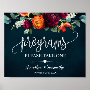 Affiche Panneau du programme de mariage Navy Wine