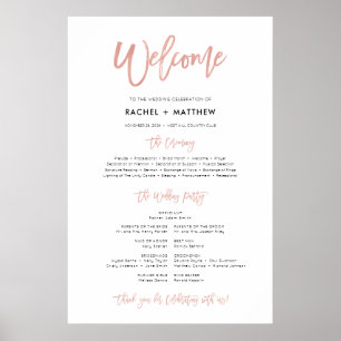 Affiche Panneau du programme de mariage rose Gold Modern F