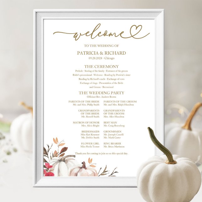 Affiche Panneau du programme Mariage de automne citrouille (Créateur téléchargé)