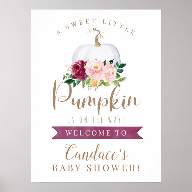 Affiche Panneau d'un petit Baby shower Citrouille doux (Devant)