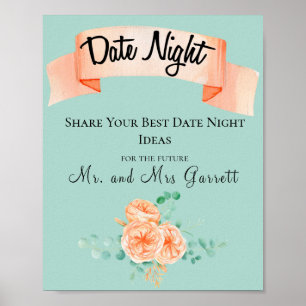 Affiche Panneau élégant de nuit de date au vert eucalyptus